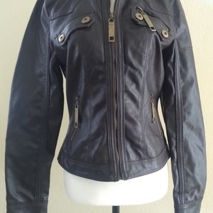 Chocolate Brown Faux Leather Moto Jacket